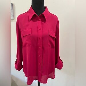 Investments Petites Pink Button Down Long Sleeve Shirt PL